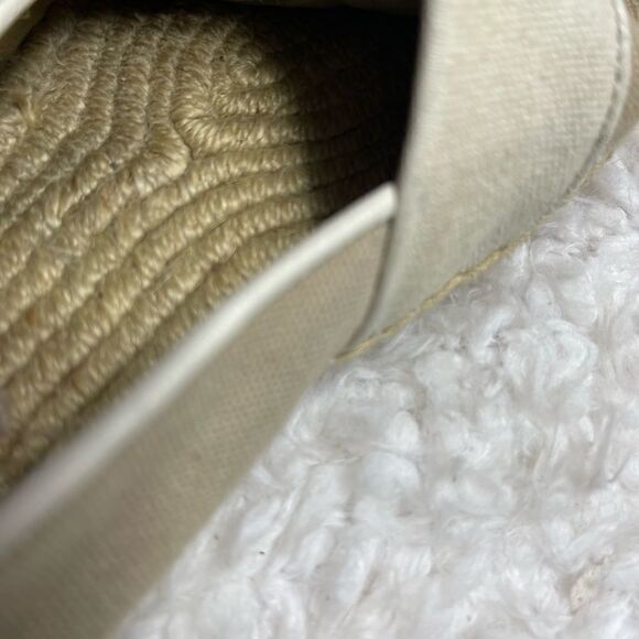 Tory Burch Canvas Khaki & beige espadrilles slip on gold tone logo accent SZ9.5 - Picture 10 of 13